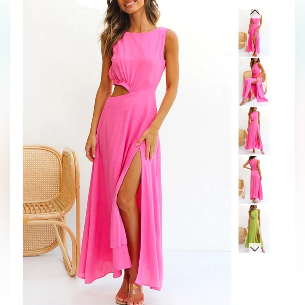 Trixiedress Sleeveless Cut Out Waist High Slit Maxi Swing Dress NWOT Size S